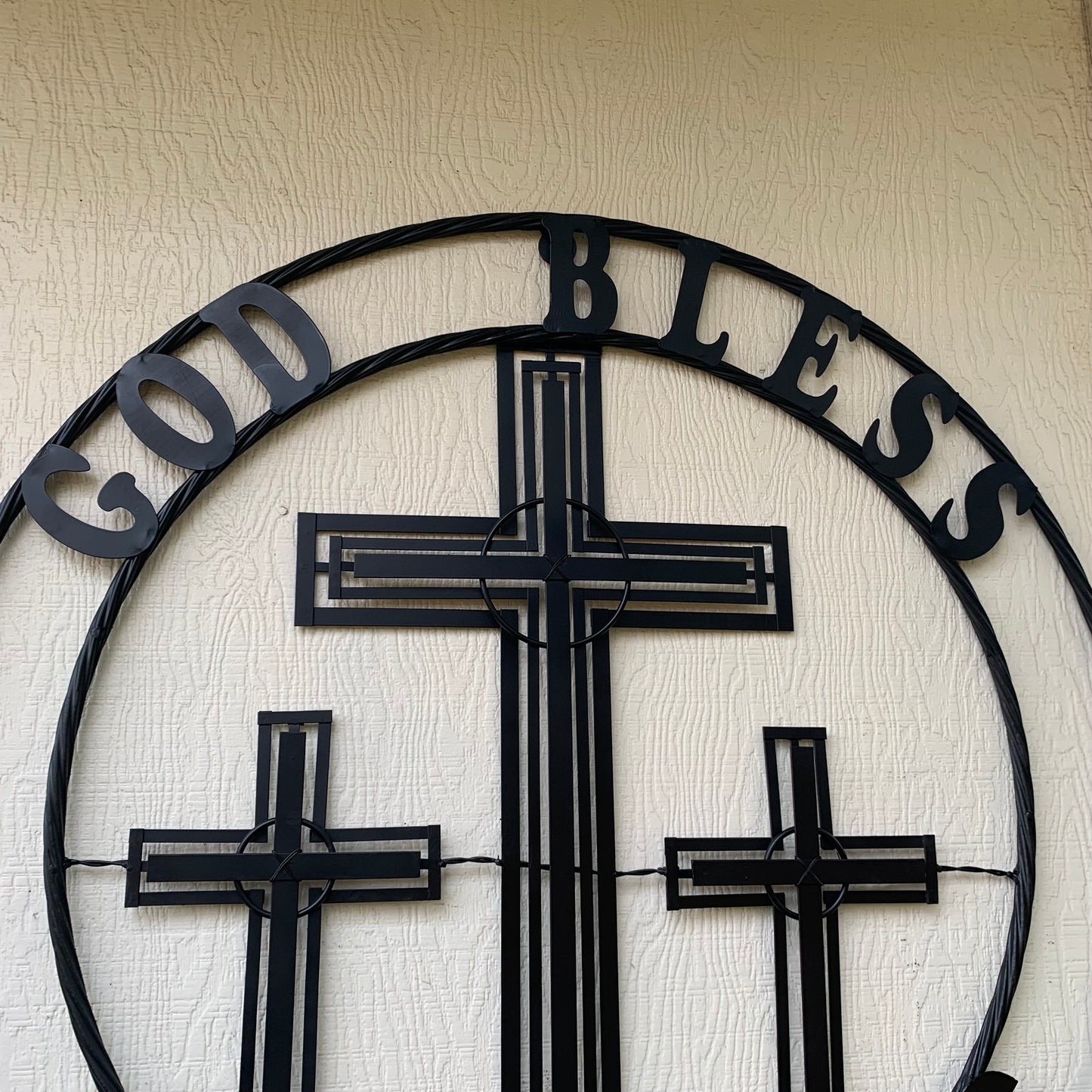 40"GOD BLESS OUR RIDERS CRUCIFIX BLACK CROSS METAL WALL ART HANDMADE