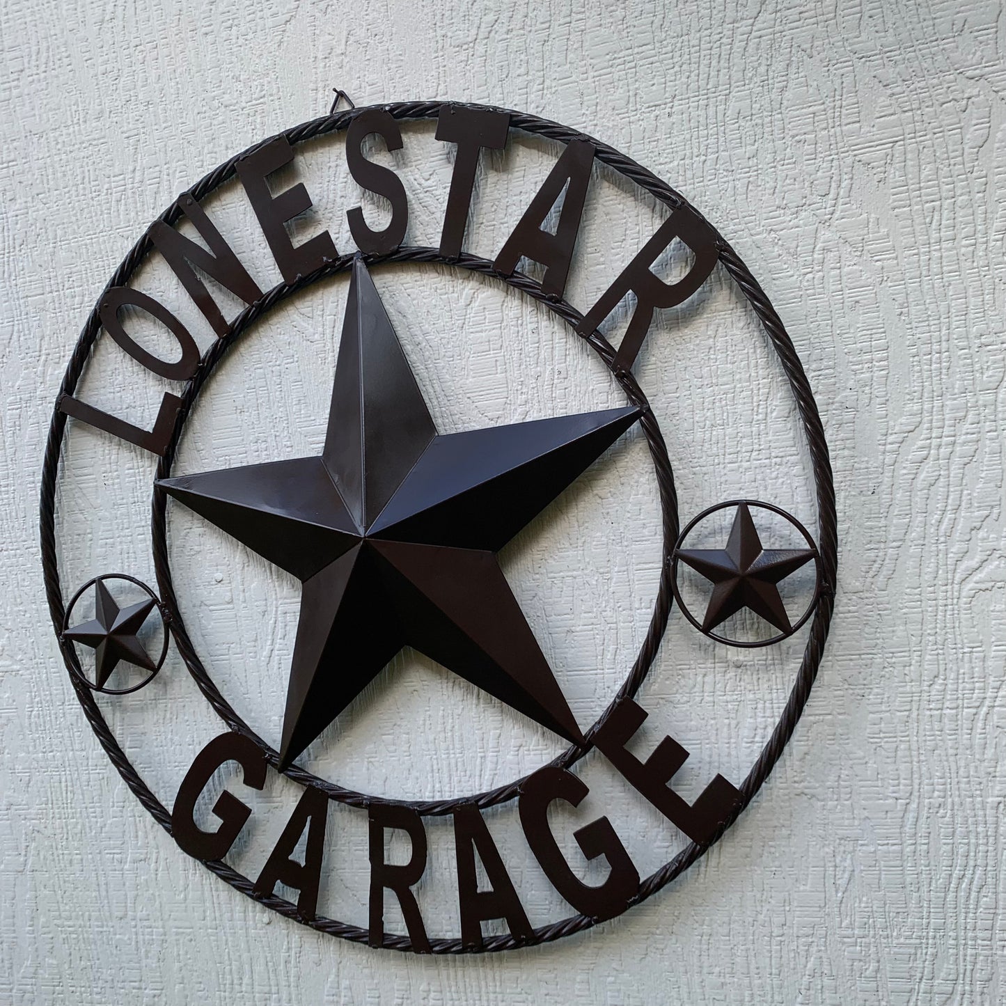 LONESTAR GARAGE STYLE CUSTOM BARN NAME STAR LONESTAR GARAGE METAL NAME BARN STAR WITH TWISTED ROPE RING 3d STAR ART WESTERN HOME DECOR RUSTIC BROWN