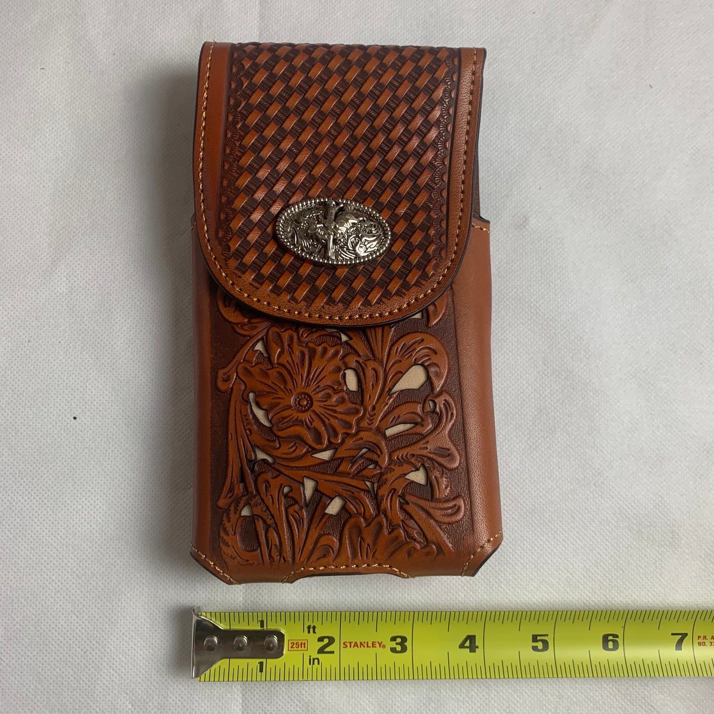 7.5" RODEO BULL RIDER TAN BEIGE LEATHER POUCH EXTRA LARGE  BELT LOOP HOLSTER CELL PHONE CASE UNIVERSAL OVERSIZE HANDMADE #EH12963
