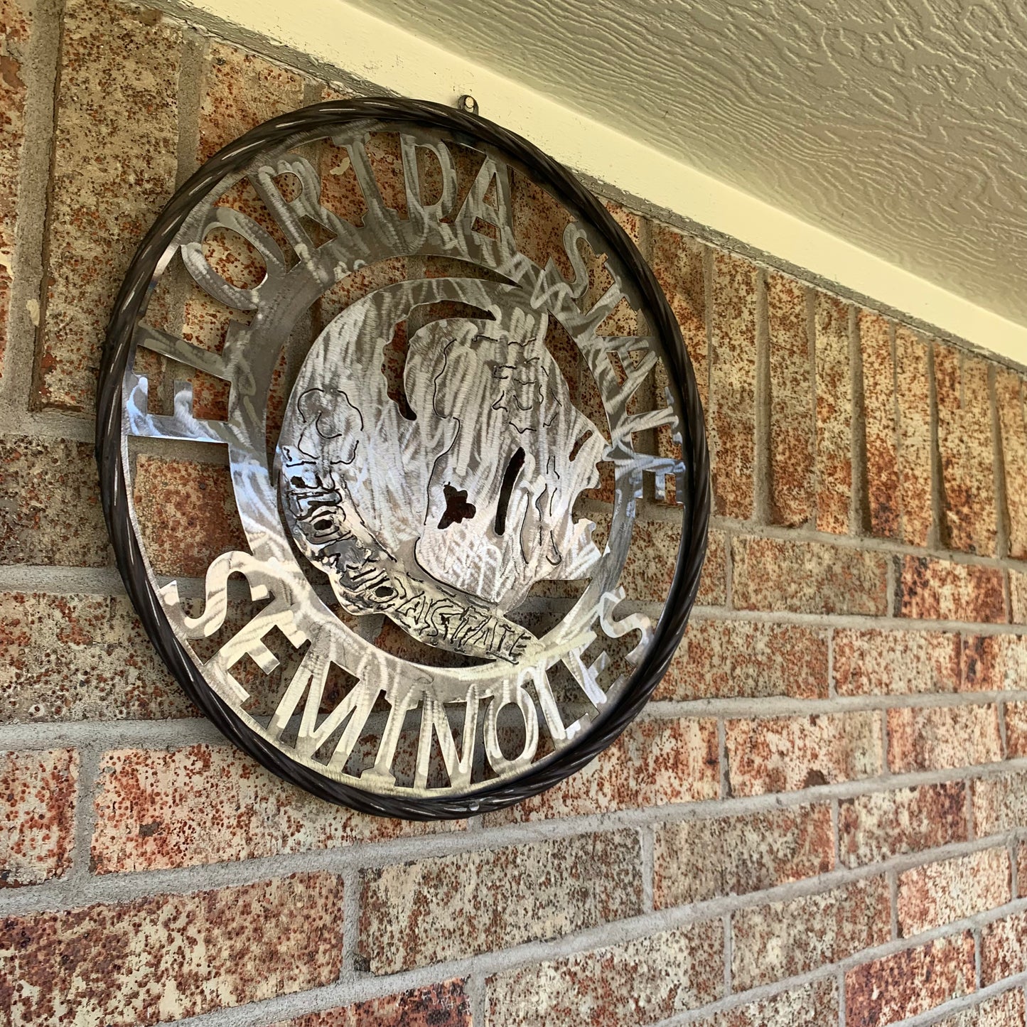 FSU FLORIDA STATE SEMINOLES INDIAN CUSTOM RAW METAL VINTAGE CRAFT TEAM SIGN HANDMADE