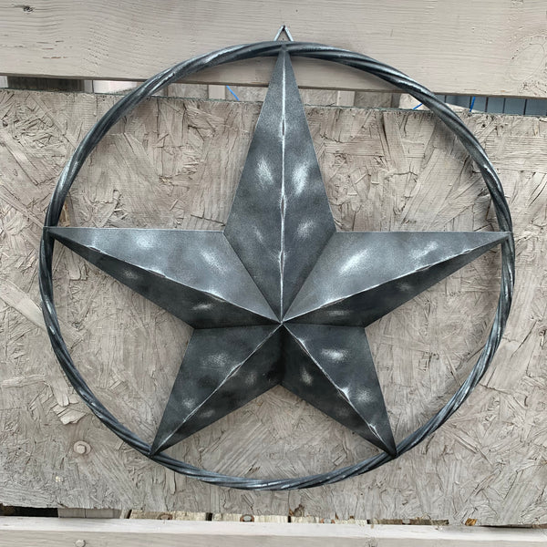 RUSTIC BLACK DISTRESSED TWO TONE BARN LONE STAR ROPE RING METAL WALL ART WESTERN HOME DECOR HANDMADE