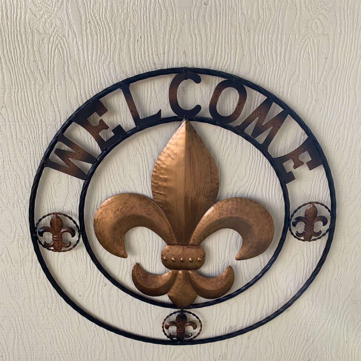 24", 32" WELCOME FLEUR DE LIS METAL WALL ART WESTERN HOME DECOR GOLD & BLACK #EH10251