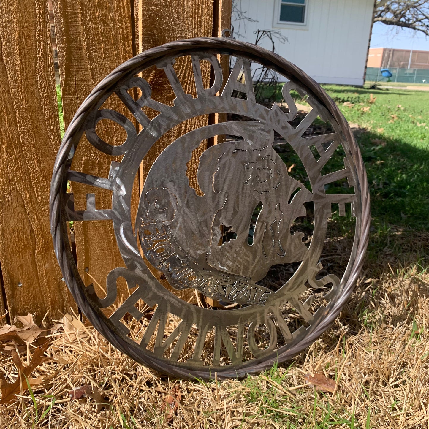 FSU FLORIDA STATE SEMINOLES INDIAN CUSTOM RAW METAL VINTAGE CRAFT TEAM SIGN HANDMADE