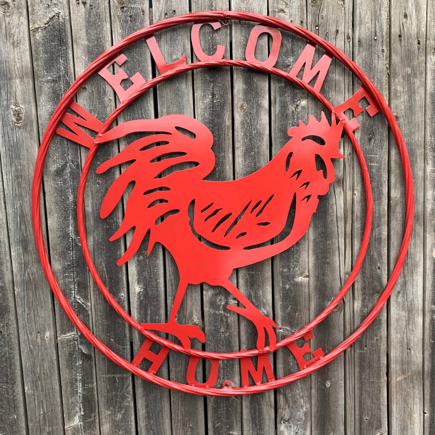 YOUR CUSTOM NAME RED ROOSTER LASERCUT METAL ART WITH RING DESIGN WESTERN METAL ANIMAL ART HOME WALL DECOR BRAND NEW
