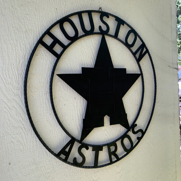HOUSTON ASTROS CUSTOM METAL VINTAGE CRAFT SIGN TEAM ALL RUSTIC BLACK HANDMADE 12",18",24",32"