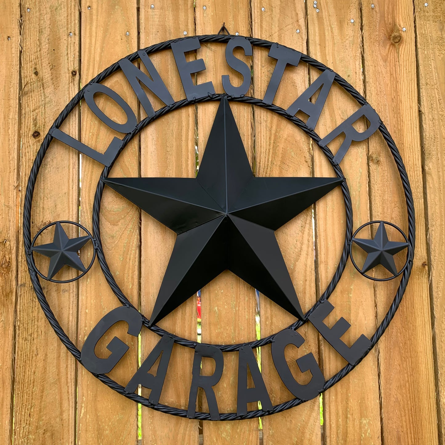 LONESTAR GARAGE STYLE CUSTOM BARN NAME STAR LONESTAR GARAGE METAL NAME BARN STAR WITH TWISTED ROPE RING 3d STAR ART WESTERN HOME DECOR RUSTIC BROWN