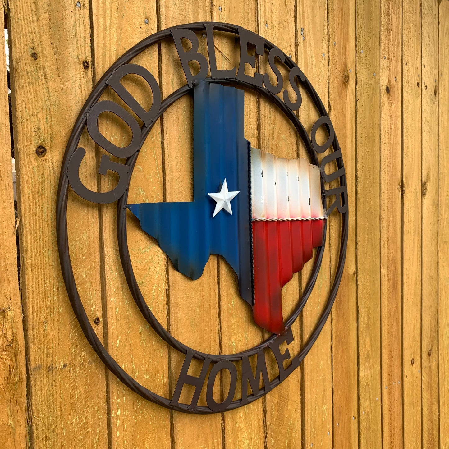 24" WAVY GOD BLESS PUR HOME STATE OF TEXAS METAL CRAFT SIN WESTERN HOME DECOR HANDMADE NEW #EH12970