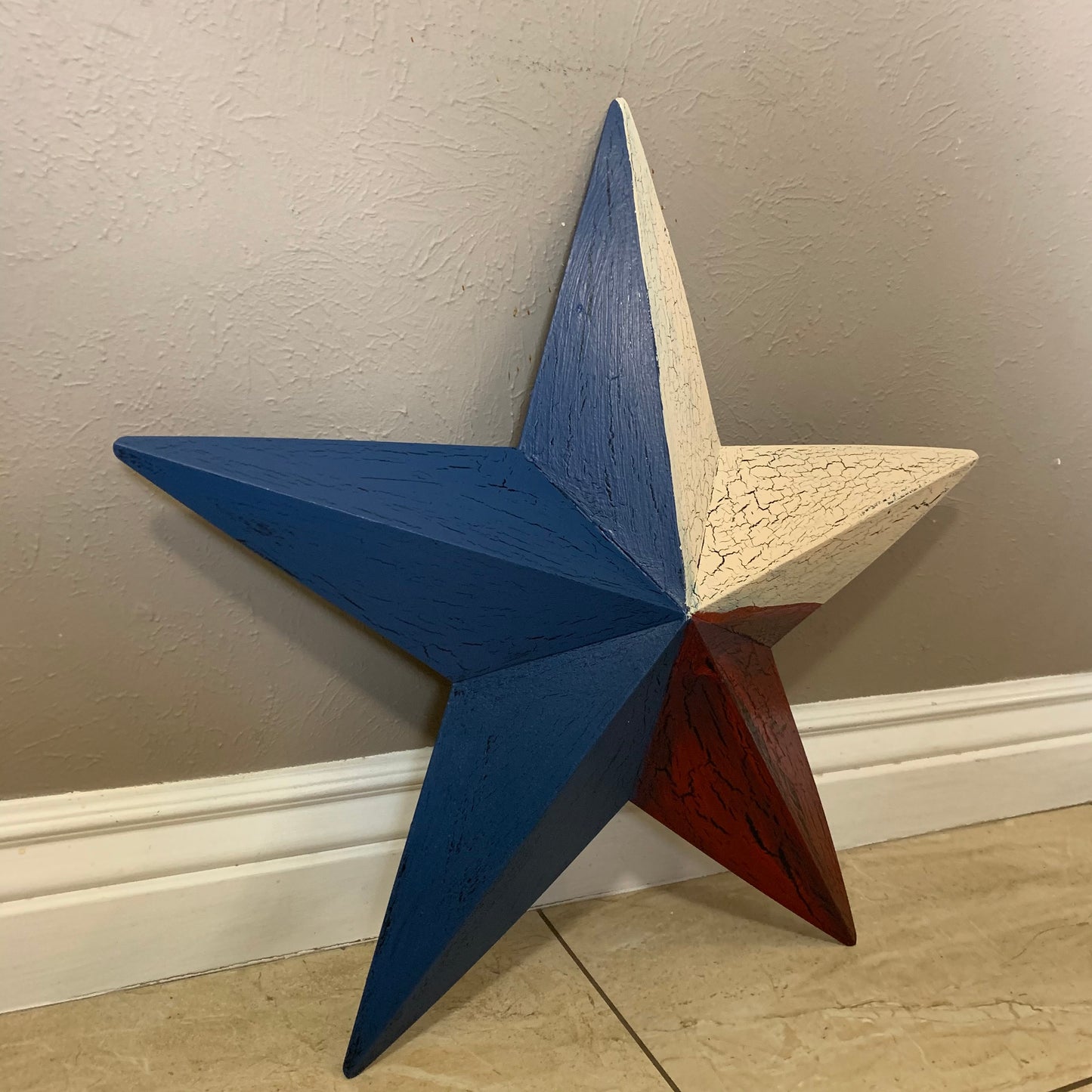 CRACKLE STYLE RED BEIGE & BLUE METAL BARN STAR METAL WALL ART WESTERN HOME DECOR RUSTIC NEW