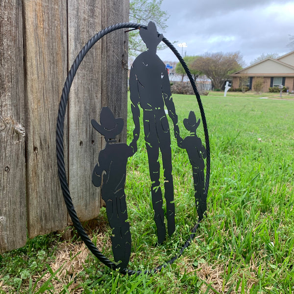 24" FATHER & 2 SON LASER CUT METAL WALL ART CUSTOM VINTAGE CRAFT RUSTIC BLACK HAND MADE