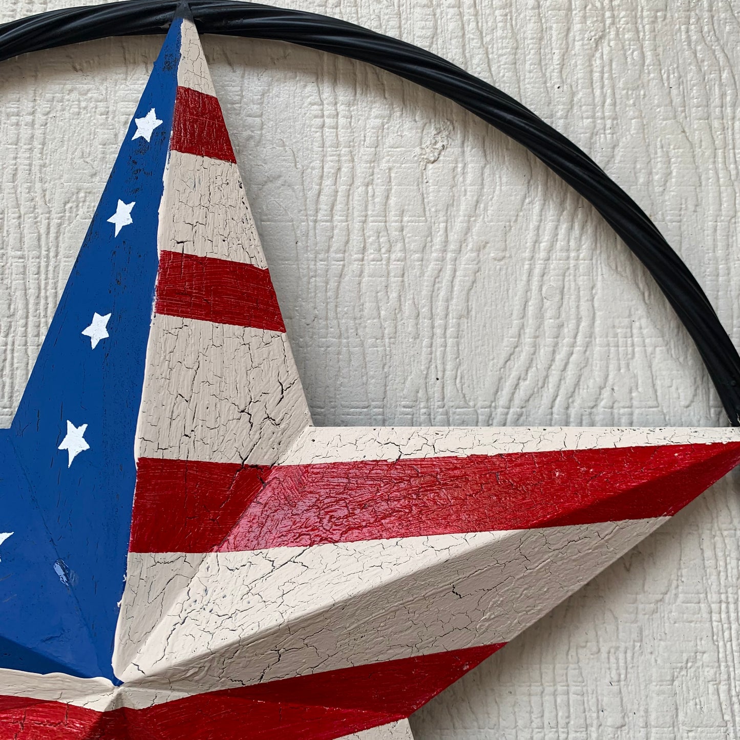 24" AMERICAN USA FLAG CRACKLE STAR METAL WALL ART WESTERN HOME DECOR HANDMADE NEW
