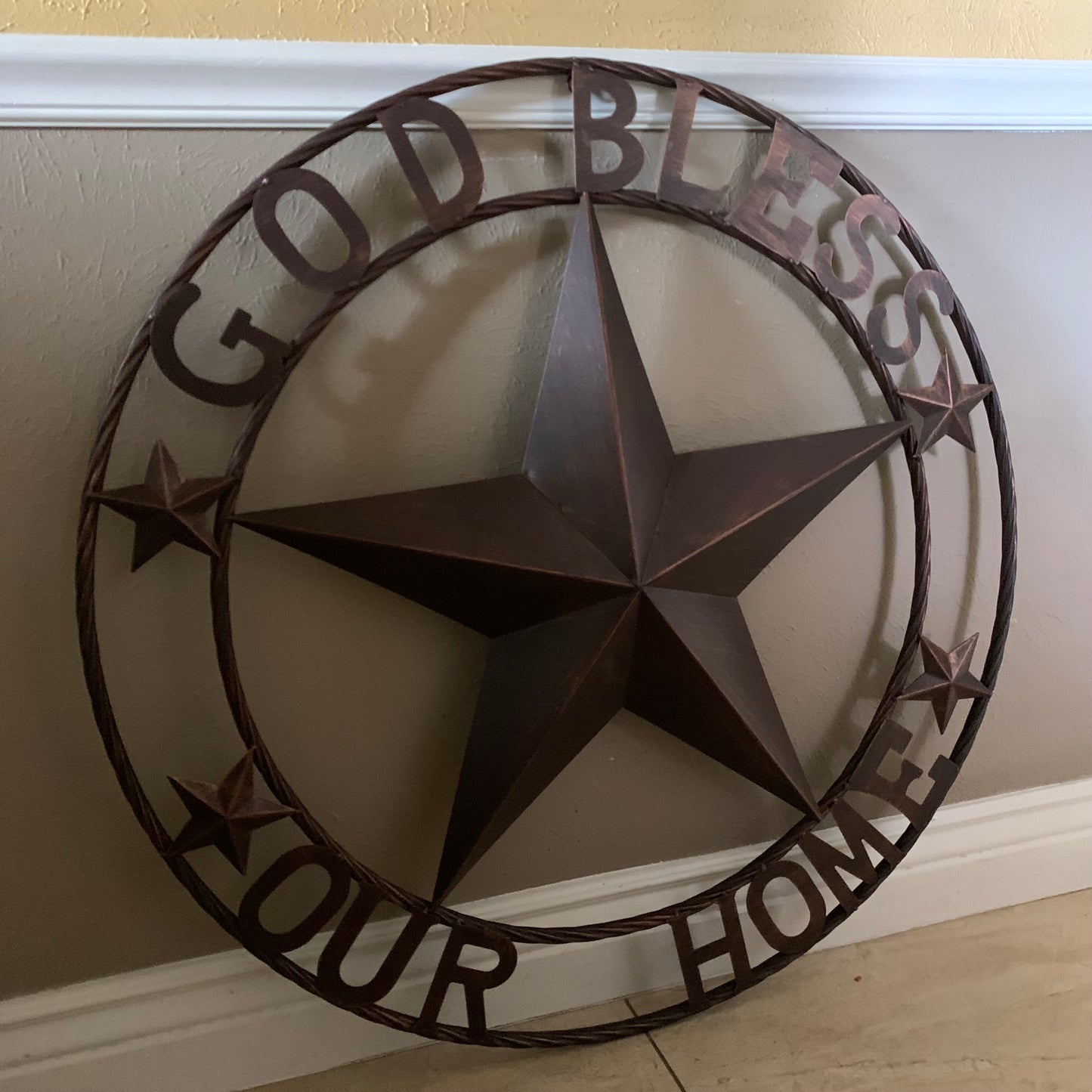 GOD BLESS OUR HOME BARN STAR METAL LONE STAR TWISTED ROPE RING WESTERN HOME DECOR HANDMADE #EH11040
