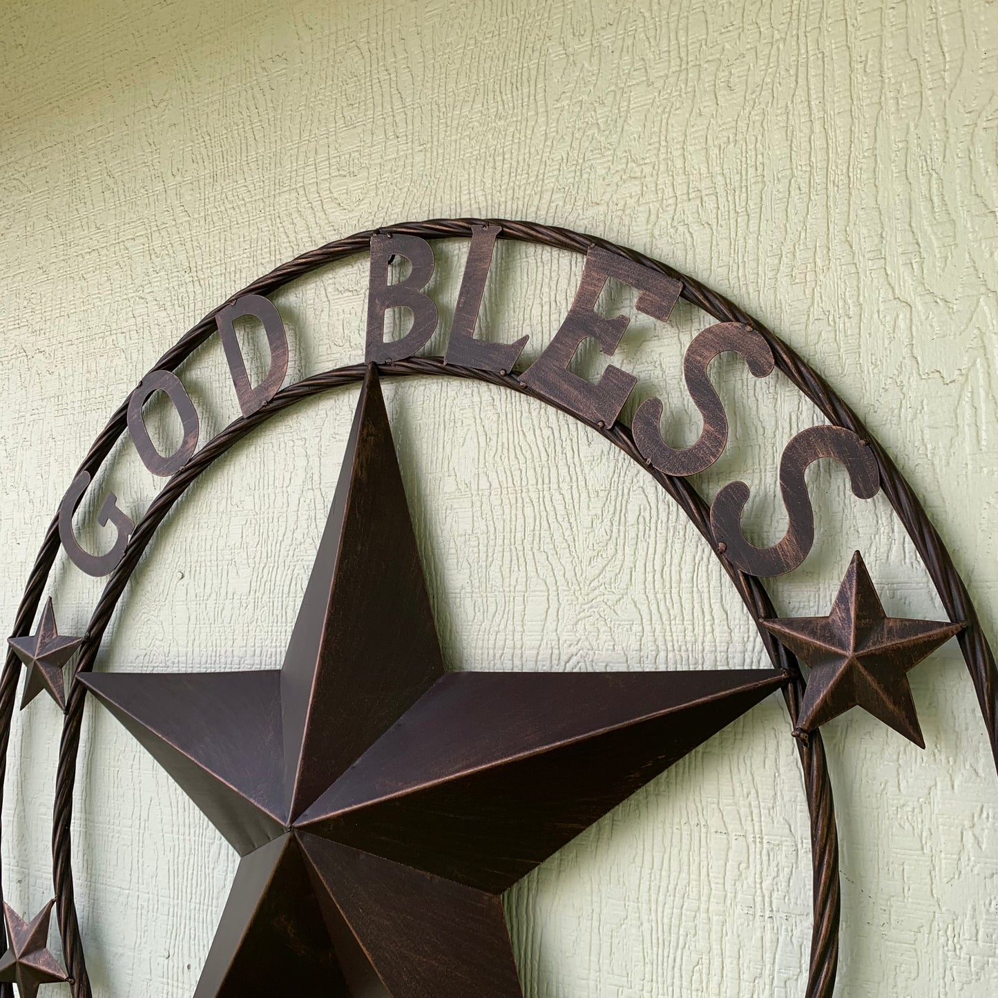 GOD BLESS OUR HOME BARN STAR METAL LONE STAR TWISTED ROPE RING WESTERN HOME DECOR HANDMADE #EH11040