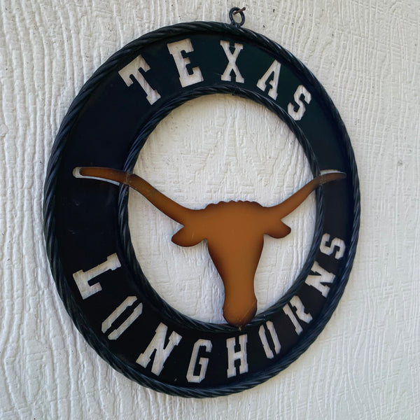 TEXAS LONGHORNS WIDE BAND RING METAL CUSTOM VINTAGE CRAFT WALL ART TEAM SIGN HANDMADE