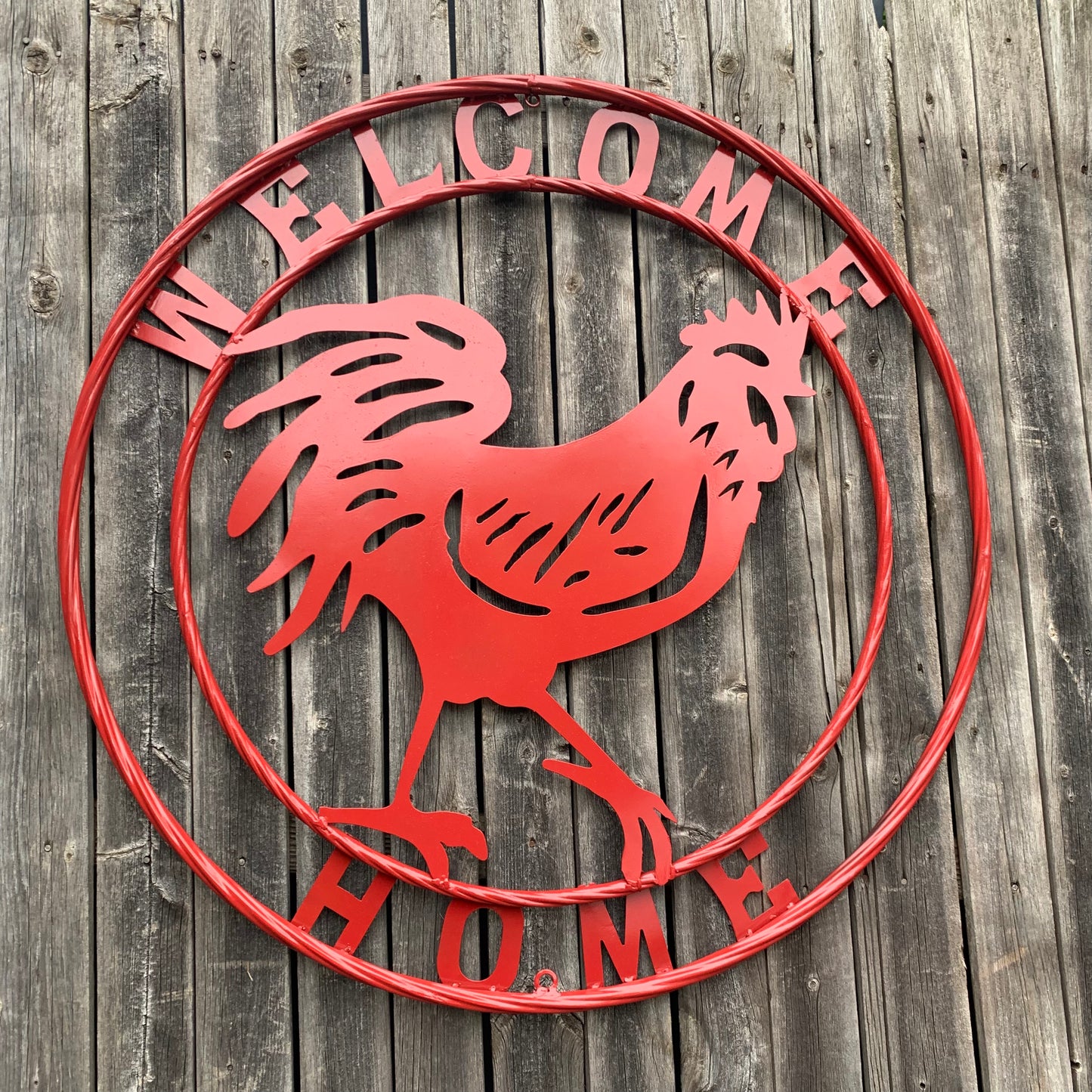 YOUR CUSTOM NAME RED ROOSTER LASERCUT METAL ART WITH RING DESIGN WESTERN METAL ANIMAL ART HOME WALL DECOR BRAND NEW