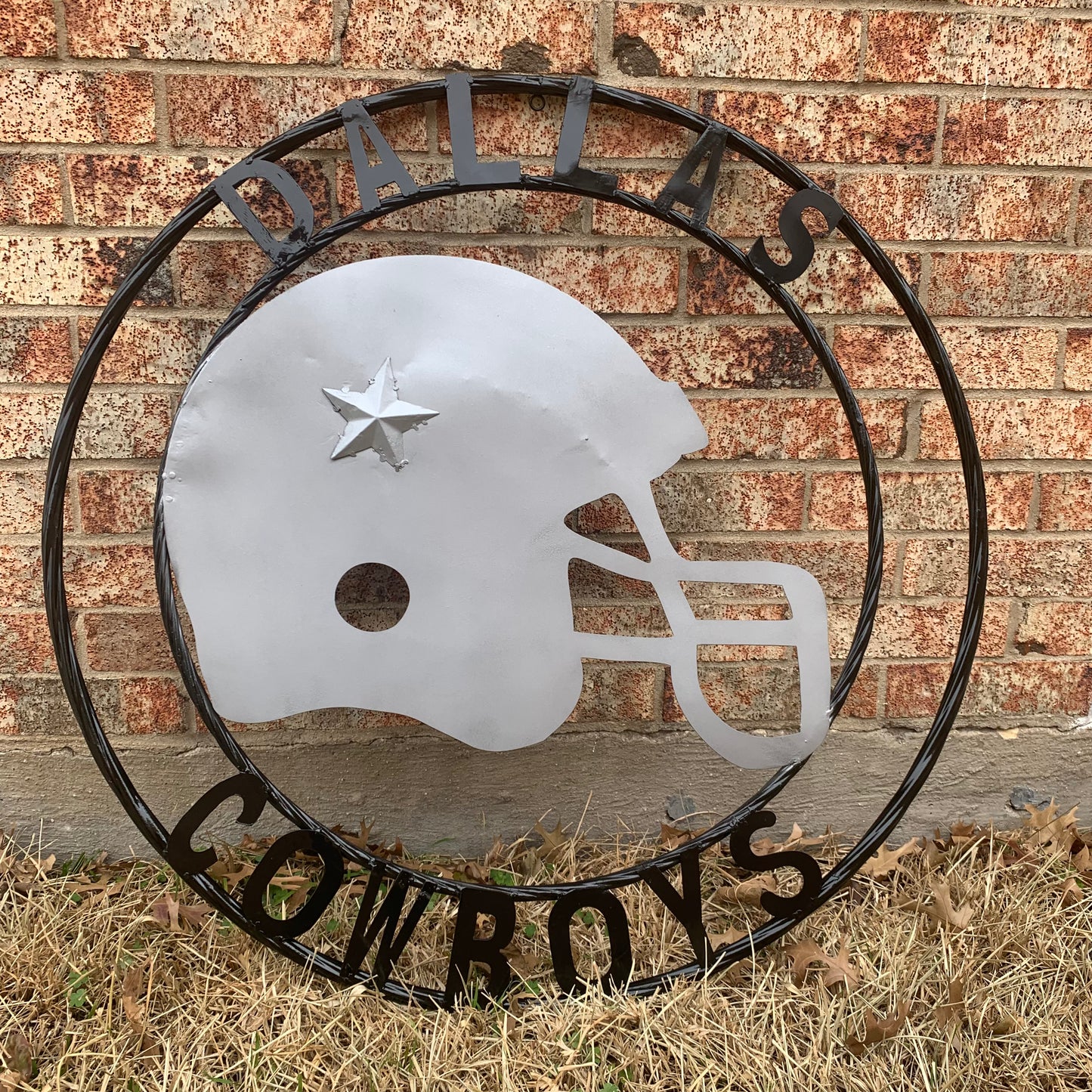 24", 32",36" DALLAS COWBOYS HELMET SIGN SILVER & BLACK CUSTOM METAL VINTAGE CRAFT TEAM SIGN HANDMADE