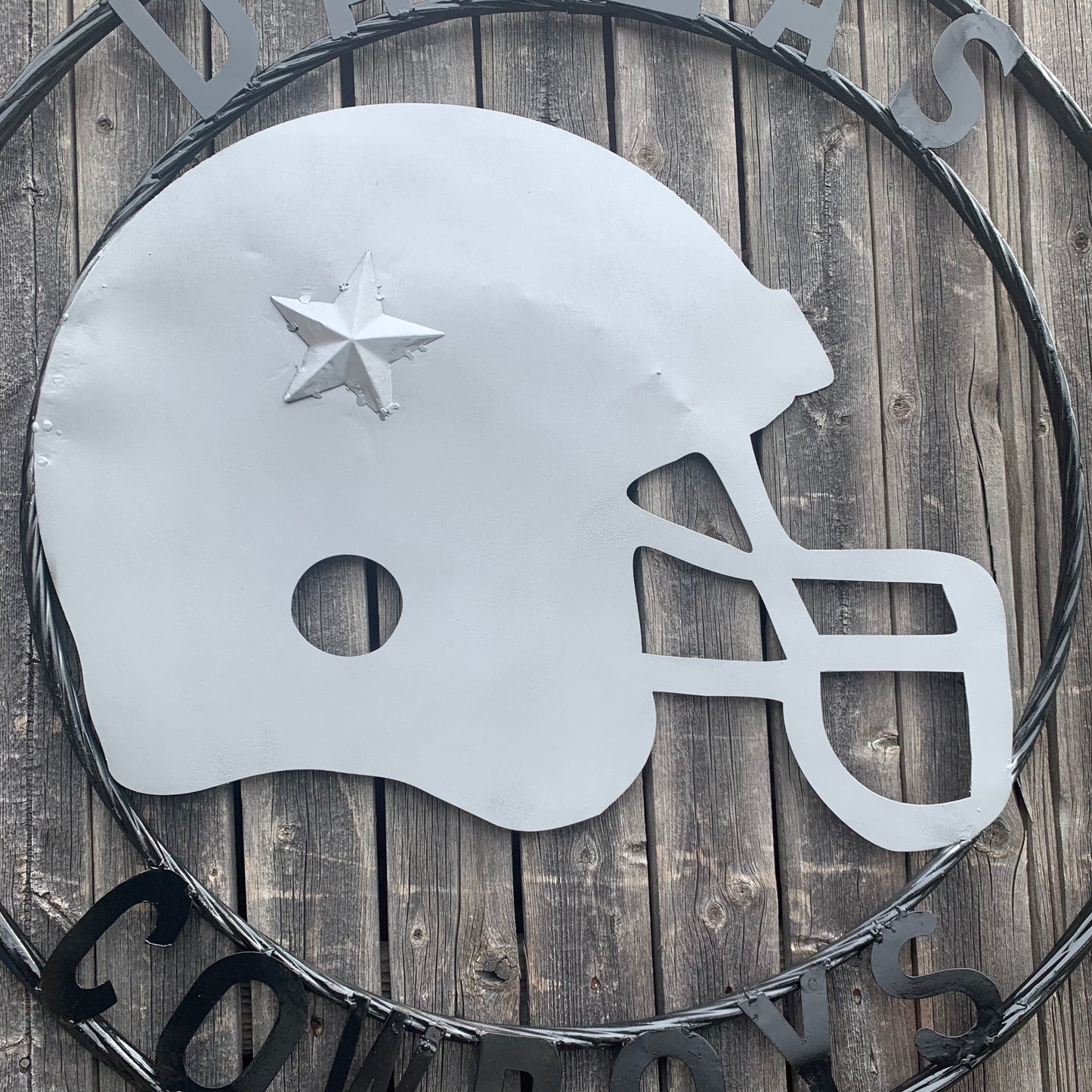 24", 32",36" DALLAS COWBOYS HELMET SIGN SILVER & BLACK CUSTOM METAL VINTAGE CRAFT TEAM SIGN HANDMADE