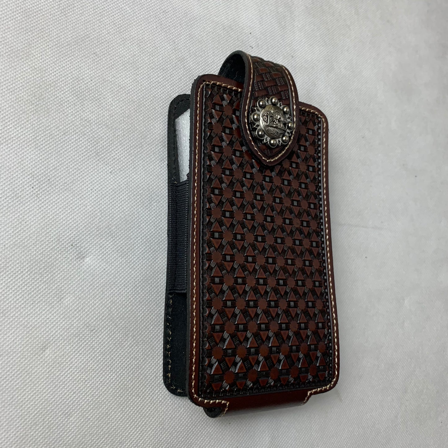 #WS343D 7" COWBOY PRAYER COFFEE BROWN LEATHER POUCH EXTRA LARGE  BELT LOOP HOLSTER CELL PHONE CASE UNIVERSAL OVERSIZE--FREE SHIPPING