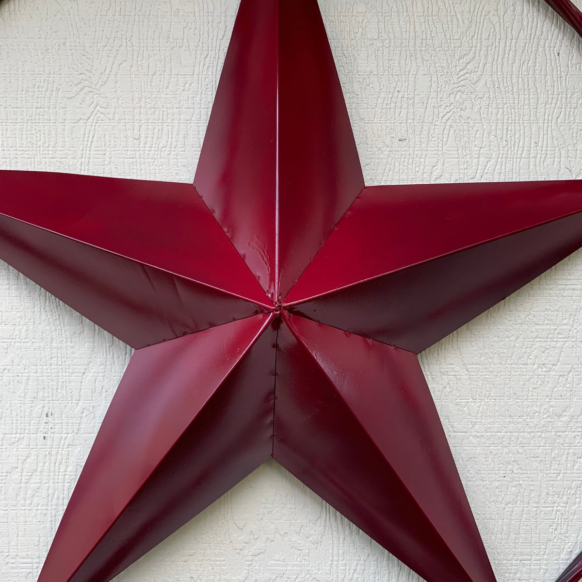 CRANBERRY BURGUNDY STAR RED STAR BARN METAL LONESTAR TWISTED ROPE RING WALL ART WESTERN HOME DECOR BRAND NEW