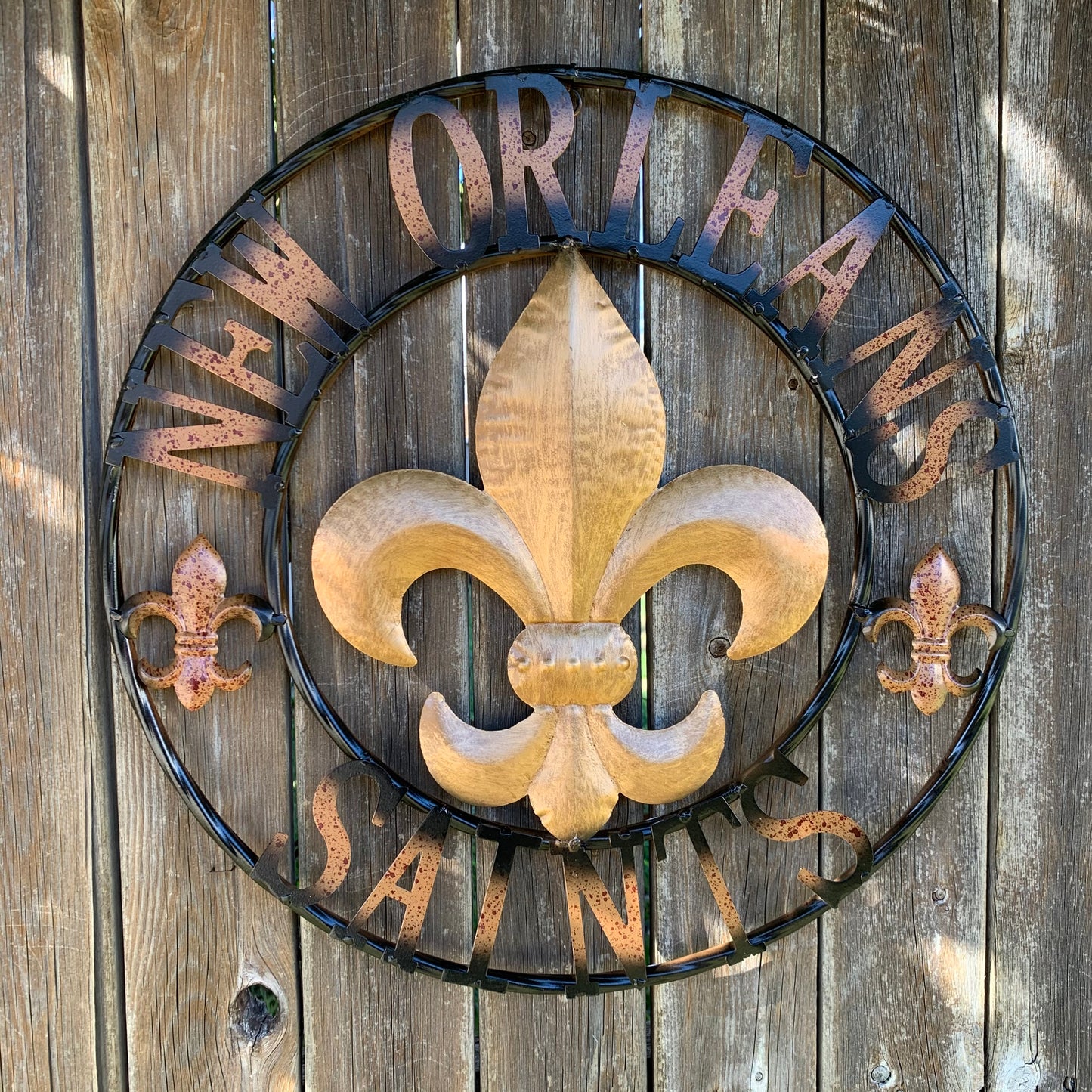 NEW ORLEANS SAINTS METAL SIGN WALL ART WESTERN HOME DECOR GOLD & BLACK HANDMADE #EH10272
