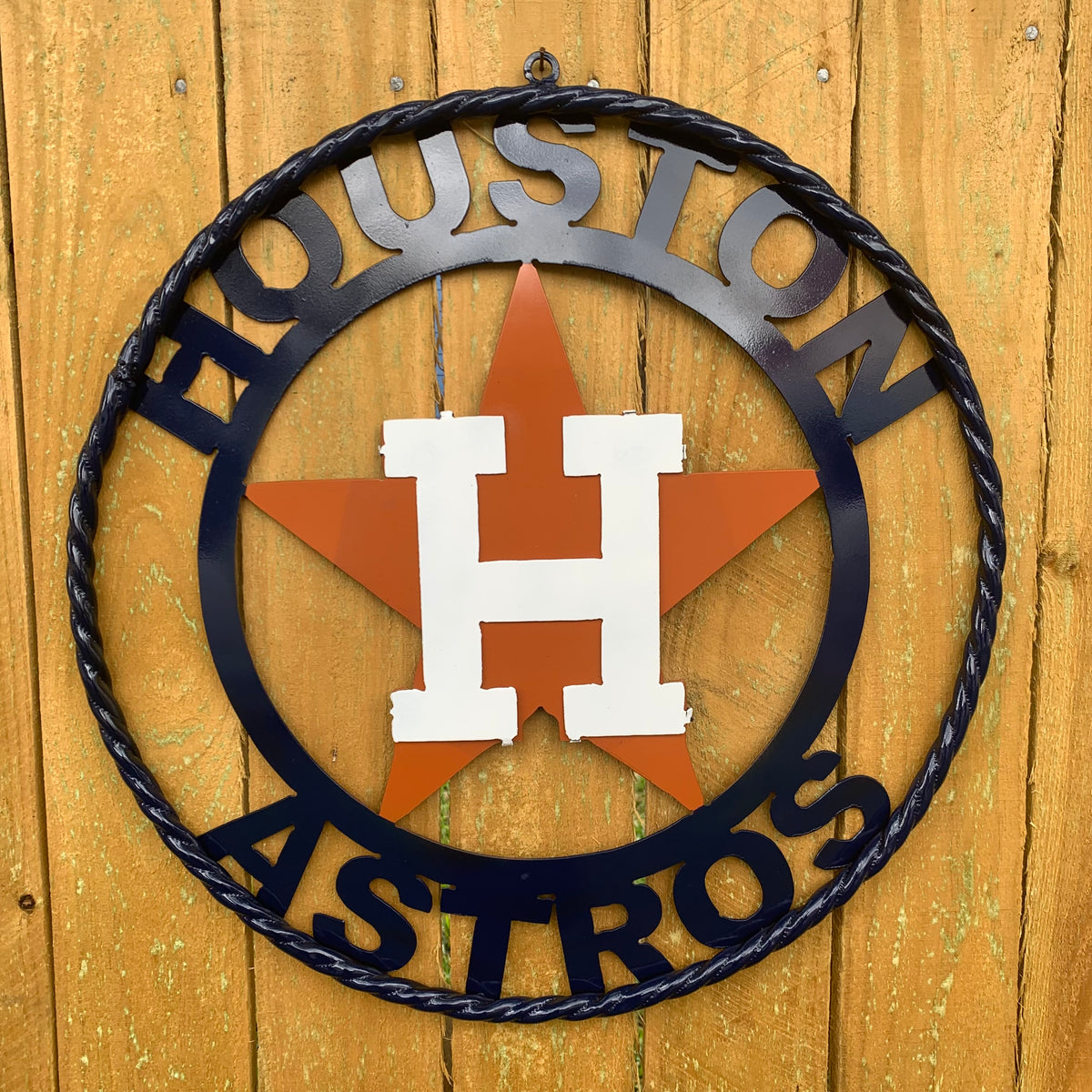 HOUSTON ASTROS ORANGE & NAVY  BLUE CUSTOM METAL VINTAGE CRAFT WALL ART HANDMADE 12",18",24",32",36"