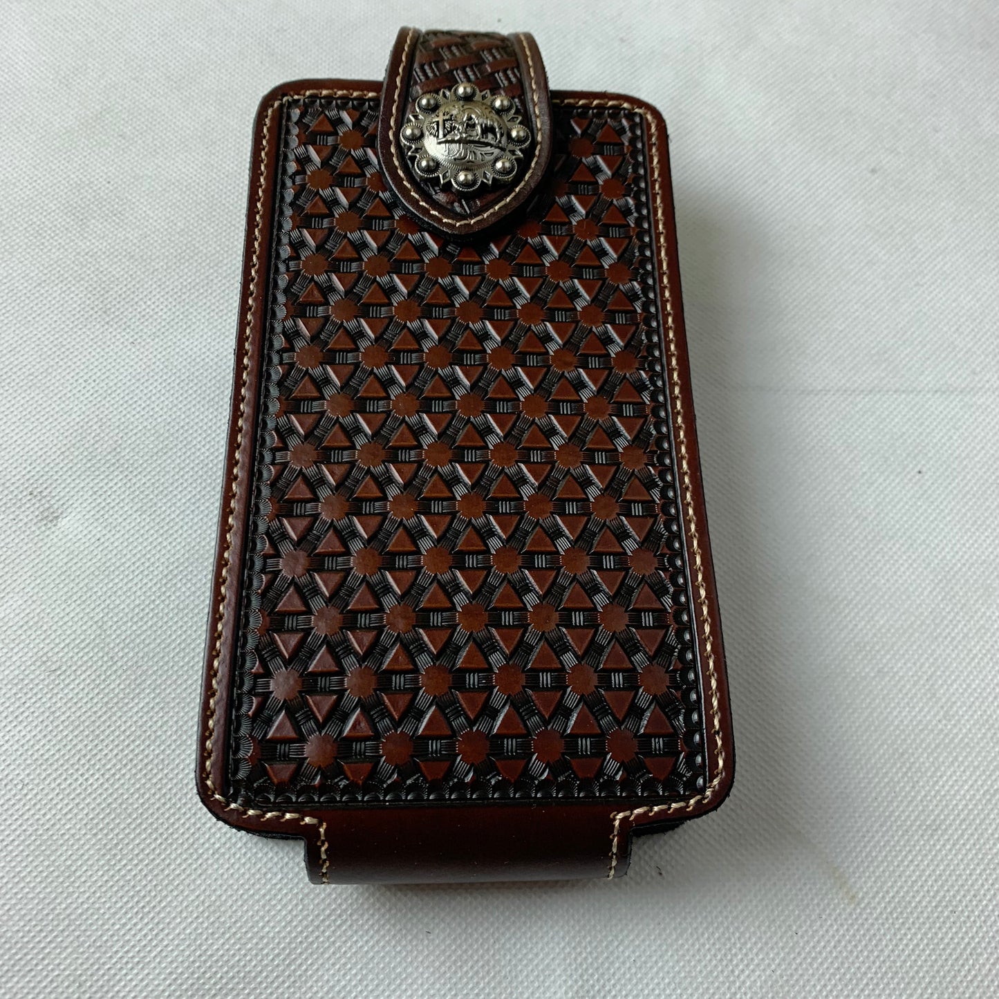 #WS343D 7" COWBOY PRAYER COFFEE BROWN LEATHER POUCH EXTRA LARGE  BELT LOOP HOLSTER CELL PHONE CASE UNIVERSAL OVERSIZE--FREE SHIPPING