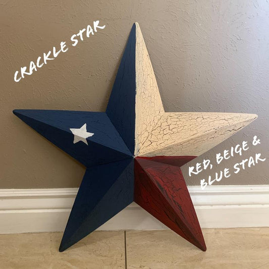 CRACKLE STYLE RED BEIGE & BLUE METAL BARN STAR METAL WALL ART WESTERN HOME DECOR RUSTIC NEW