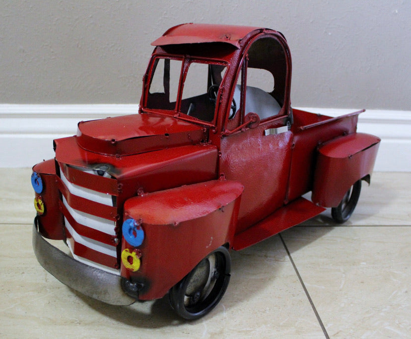 PICKUP TRUCK 20" METAL ART FIGURINE OUTDOOR & INDOOR GARDEN WESTERN HOME DECOR HANDMADE NEW: 20"L x 10"W x 12" H