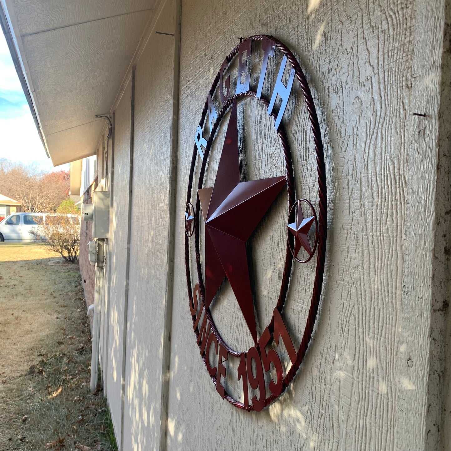 RAGETH STYLE YOUR CUSTOM STAR METAL NAME RUSTIC BURGUNDY RED PHILLIPS CUSTOM 3d STAR METAL NAME BARN STAR TWISTED ROPE RING DESIGN METAL WALL ART HOME DECOR ANY SIZE