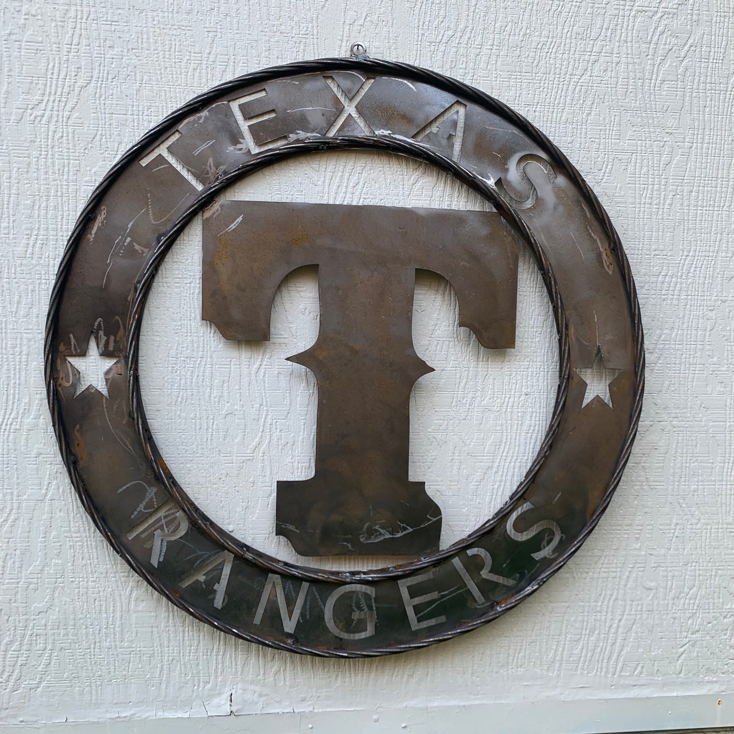 12", 18", 24", 32" TEXAS RANGERS CUSTOM RAW METAL VINTAGE CRAFT TEAM SIGN WIDE BAND RING DISC HANDMADE