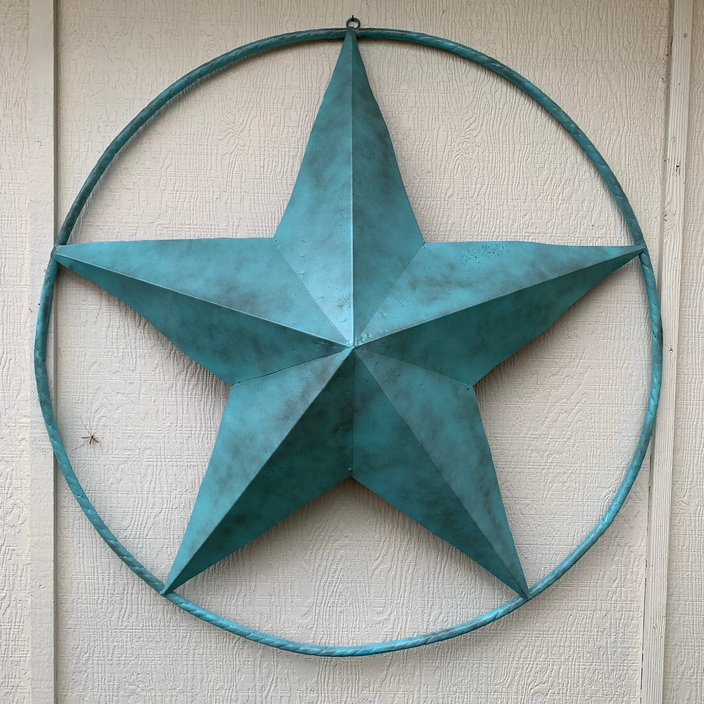 #EH10485 TURQUOISE DISTRESSED TWO TONE BARN STAR METAL LONESTAR TWISTED ROPE RING WETSERN HOME DECOR HANDMADE NEW