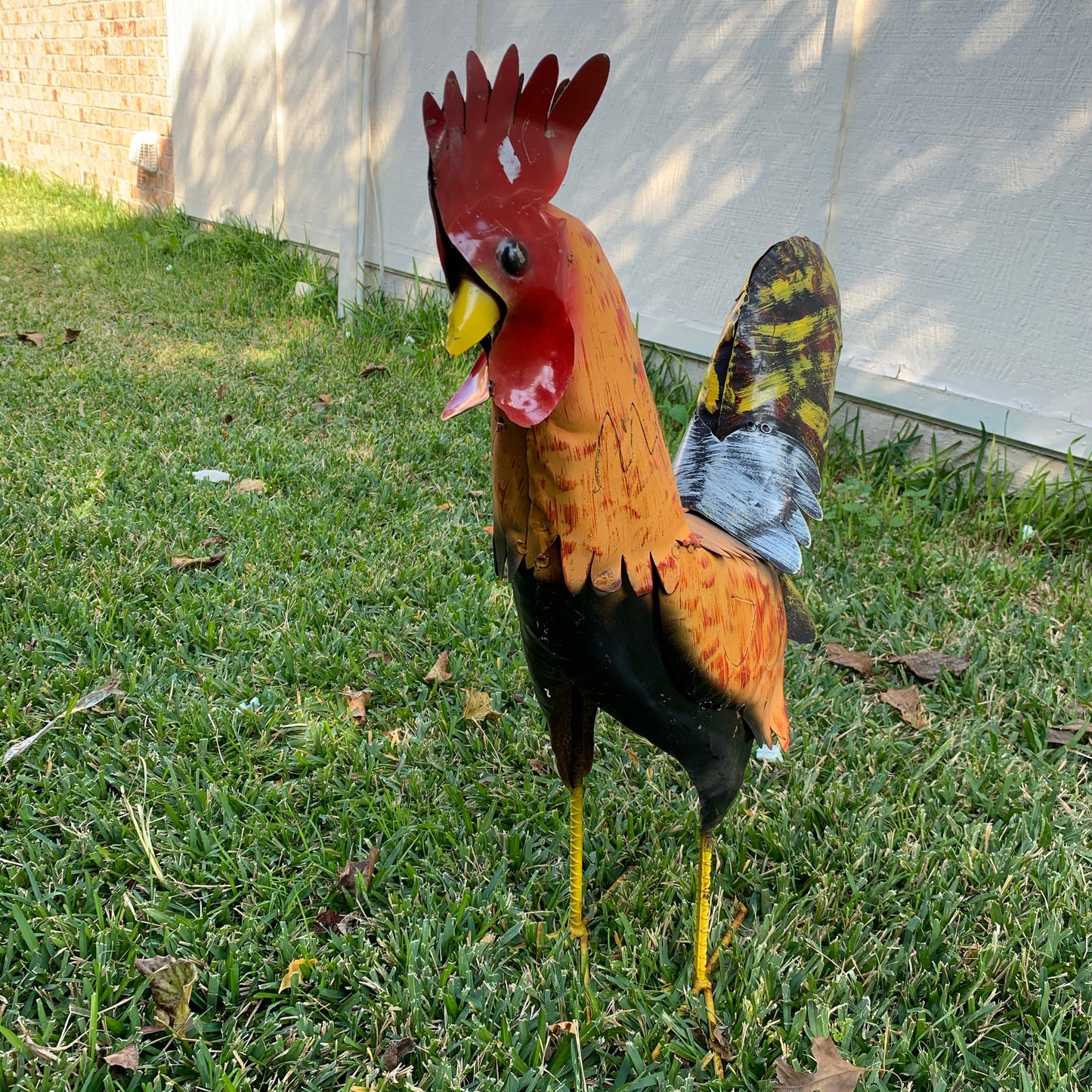 #34-025 RUSTIC ORANGE RED ROOSTER 18",30",40" GARDEN METAL ANIMAL SCULPTURE METAL DECOR ORNAMENT 16"L x 20" high