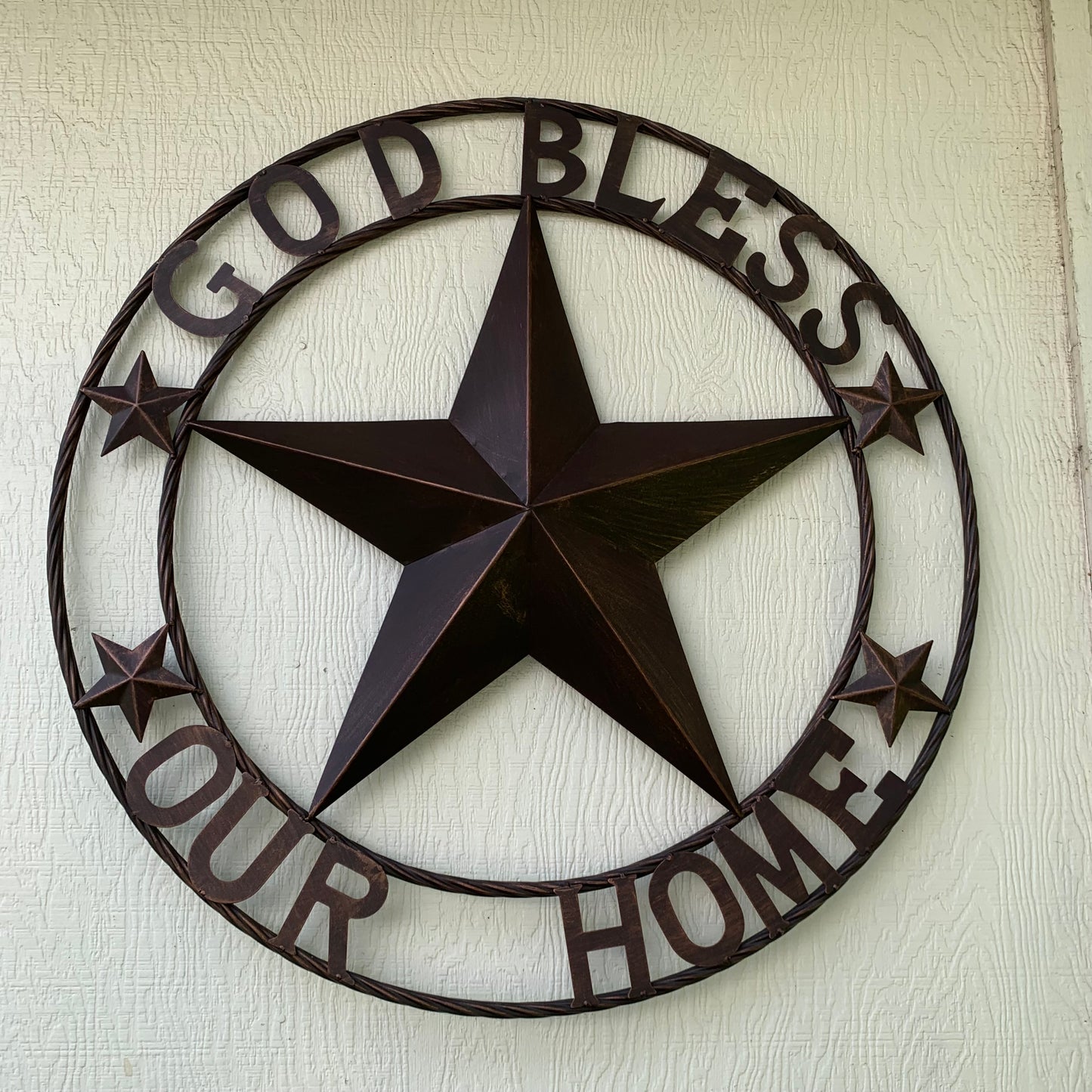 GOD BLESS OUR HOME BARN STAR METAL LONE STAR TWISTED ROPE RING WESTERN HOME DECOR HANDMADE #EH11040