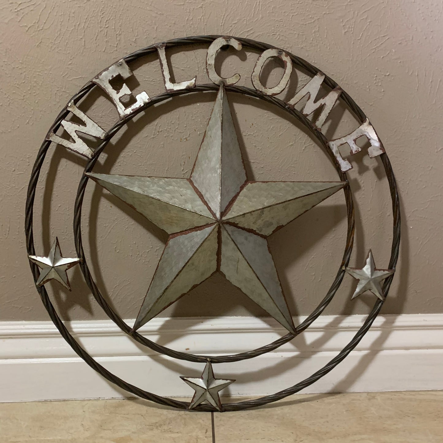 #RT6160 WELCOME GALV 24" METAL BARN STAR TWISTED RING WESTERN HOME DECOR HANDMADE NEW