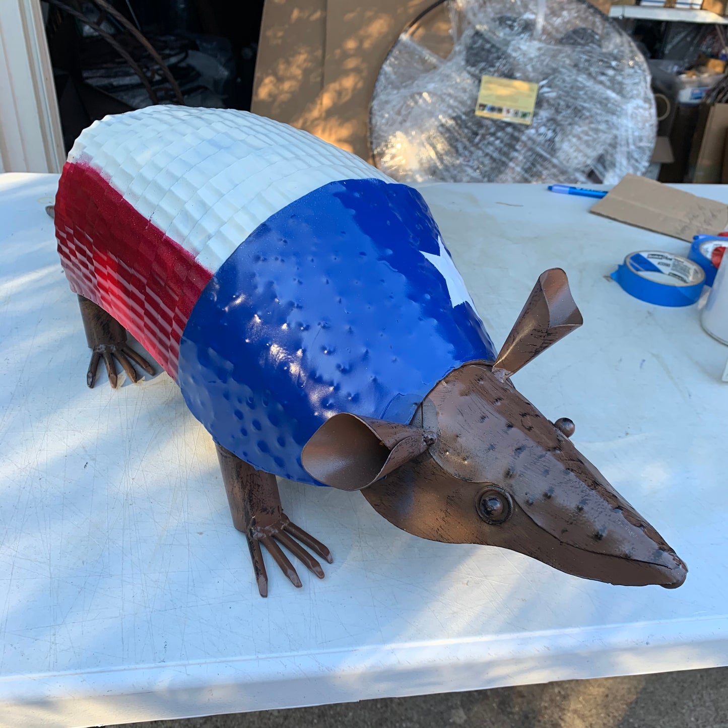 TEXAS FLAG ARMADILLO GARDEN ANIMAL SCULPTURE YARD ART METAL DECOR ORNAMENT PATRIOTIC DECOR HANDMADE #EH12220 30",22",14",10"