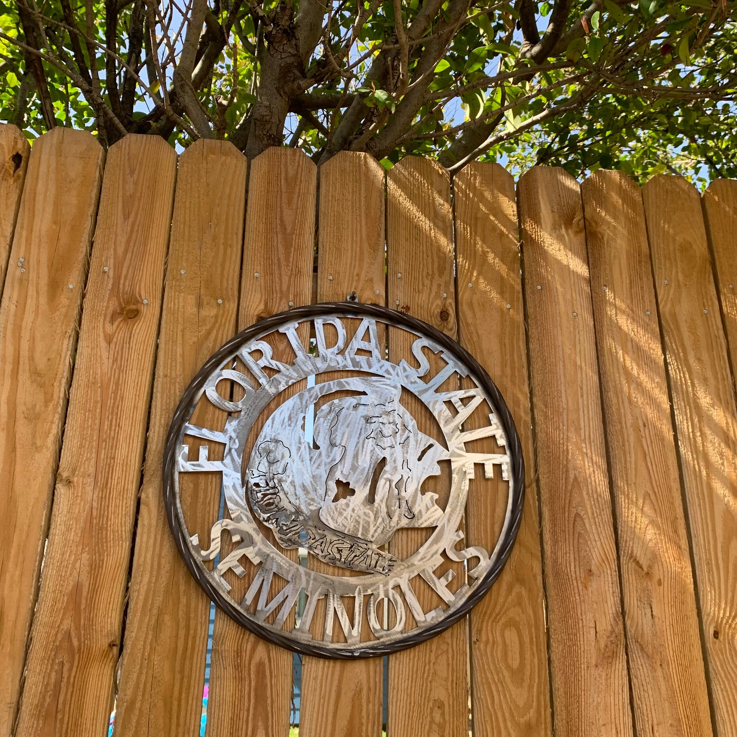FSU FLORIDA STATE SEMINOLES INDIAN CUSTOM RAW METAL VINTAGE CRAFT TEAM SIGN HANDMADE