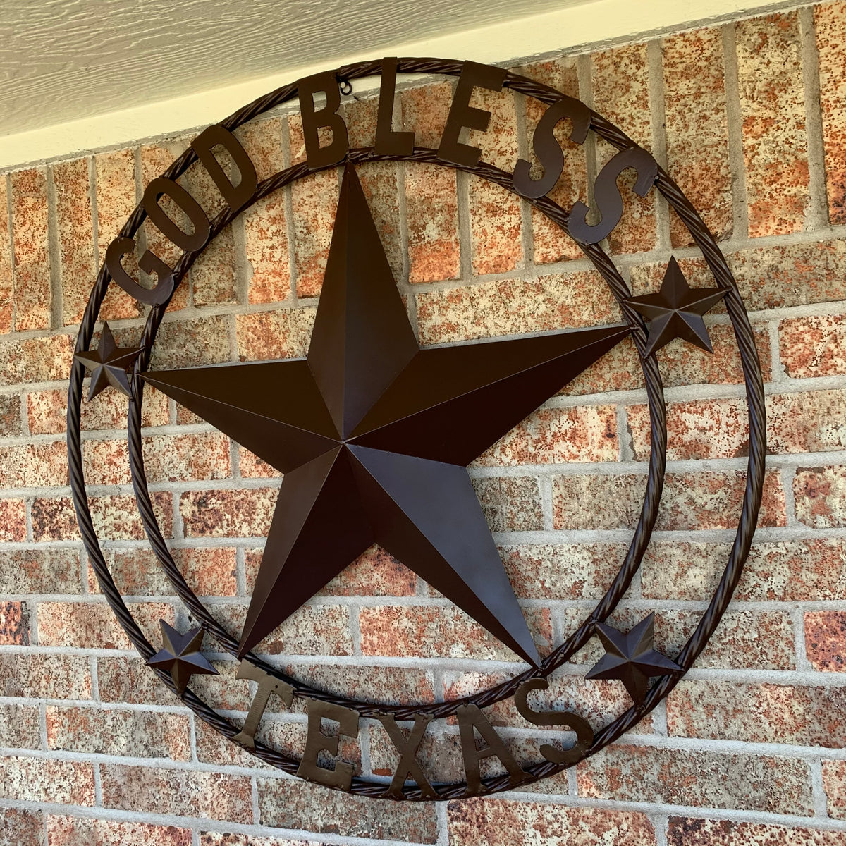 GOD BLESS TEXAS BROWN BARN STAR METAL LONE STAR TWISTED ROPE RING WESTERN HOME DECOR HANDMADE NEW #EH11085