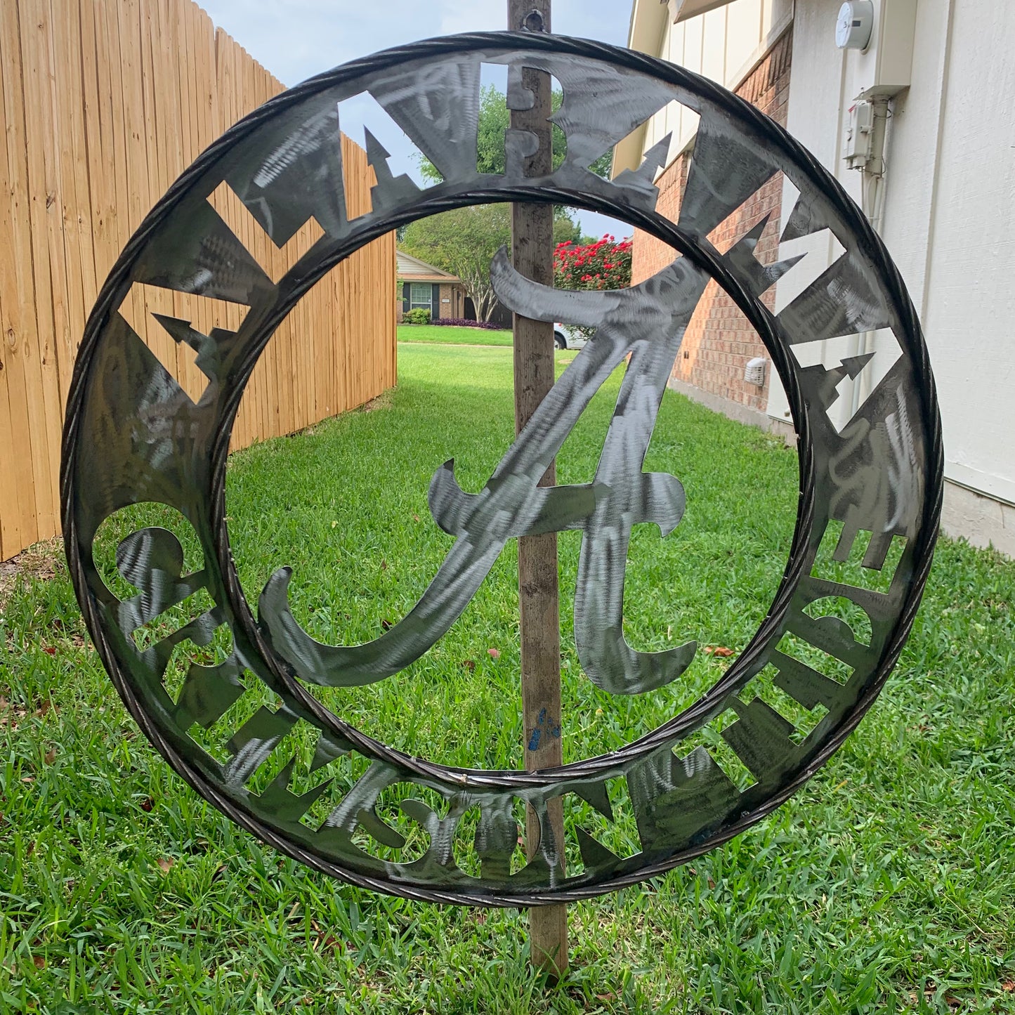 ALABAMA CRIMSON TIDE RAW METAL LASER CUT  WIDE BAND RING CUSTOM METAL VINTAGE TEAM CRAFT HANDMADE