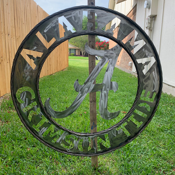 ALABAMA CRIMSON TIDE RAW METAL LASER CUT  WIDE BAND RING CUSTOM METAL VINTAGE TEAM CRAFT HANDMADE