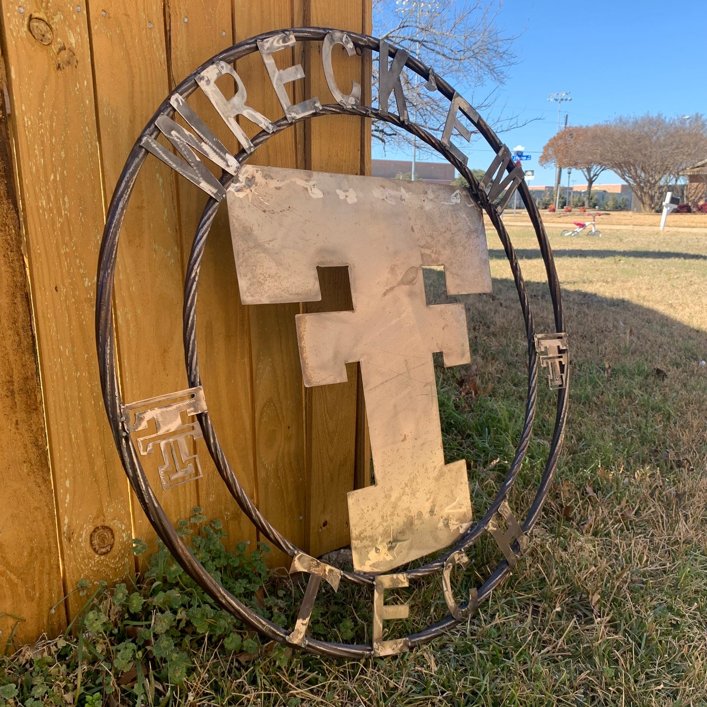 12",18",24",32",36" WRECKEM TEXAS TECH RAW METAL CUSTOM VINTAGE CRAFT METAL TEAM SIGN HANDMADE