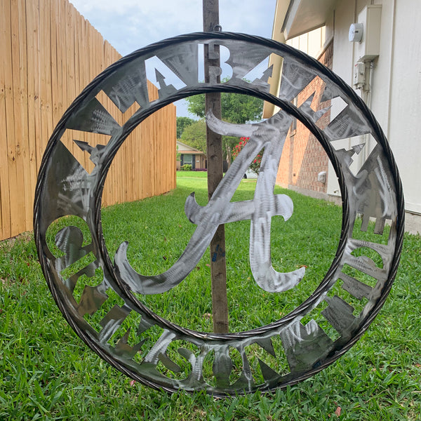 ALABAMA CRIMSON TIDE RAW METAL LASER CUT  WIDE BAND RING CUSTOM METAL VINTAGE TEAM CRAFT HANDMADE