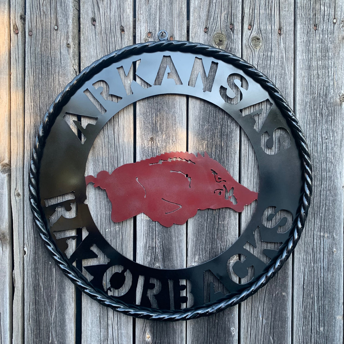 12", 18", 24", 32" ARKANSAS RAZORBACKS CUSTOM METAL VINTAGE CRAFT WIDE BAND RING TEAM SIGN HANDMADE