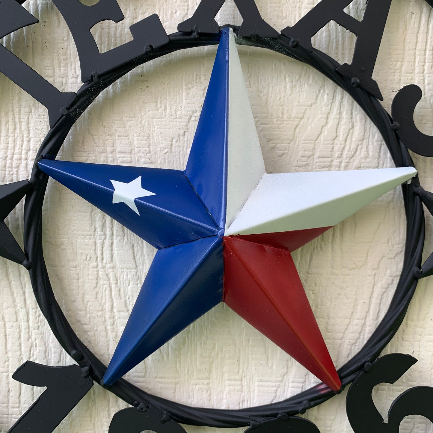16" TEXAS 1836 RED WHITE BLUE TEXAS FLAG STAR & BLACK RING BARN STAR METAL WALL WESTERN HOME DECOR HANDMADE NEW ART