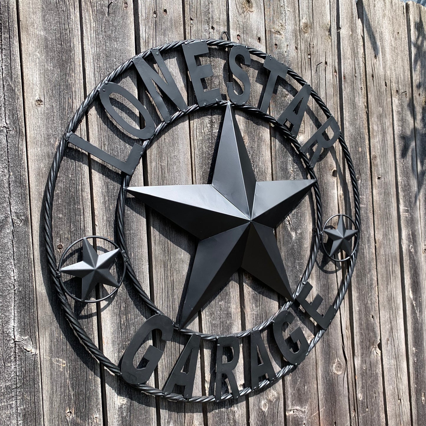 LONESTAR GARAGE STYLE CUSTOM BARN NAME STAR LONESTAR GARAGE METAL NAME BARN STAR WITH TWISTED ROPE RING 3d STAR ART WESTERN HOME DECOR RUSTIC BROWN