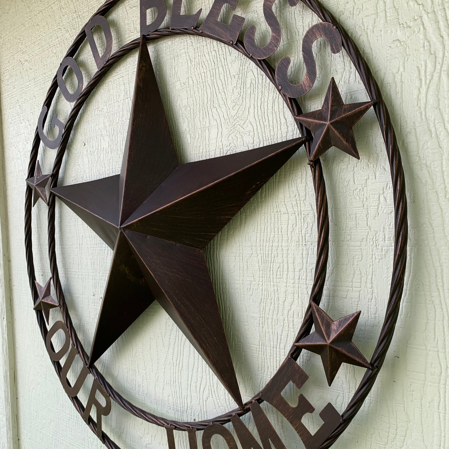 GOD BLESS OUR HOME BARN STAR METAL LONE STAR TWISTED ROPE RING WESTERN HOME DECOR HANDMADE #EH11040