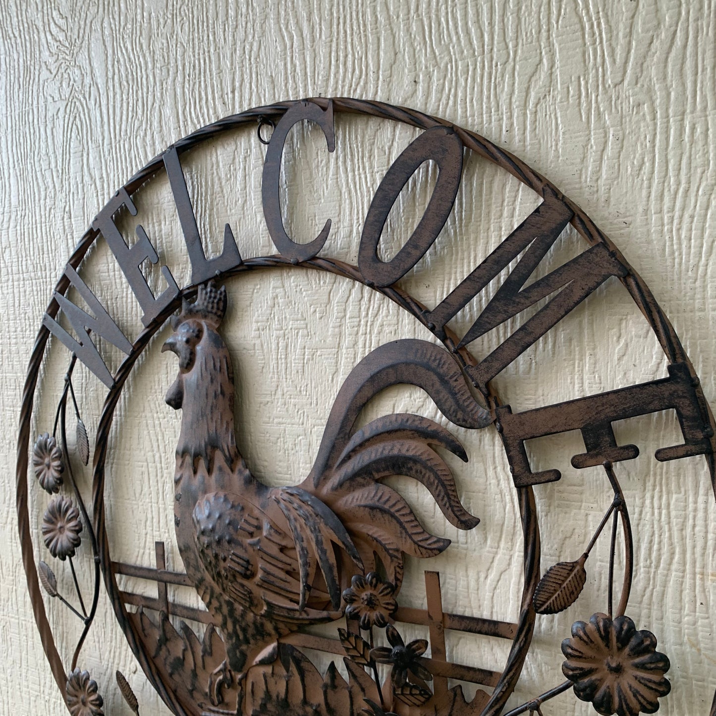 #EH11437 ROOSTER WELCOME 24" SCROLL ART METAL SIGN WESTERN HOME DECOR NEW