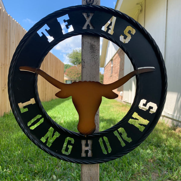 TEXAS LONGHORNS WIDE BAND RING METAL CUSTOM VINTAGE CRAFT WALL ART TEAM SIGN HANDMADE