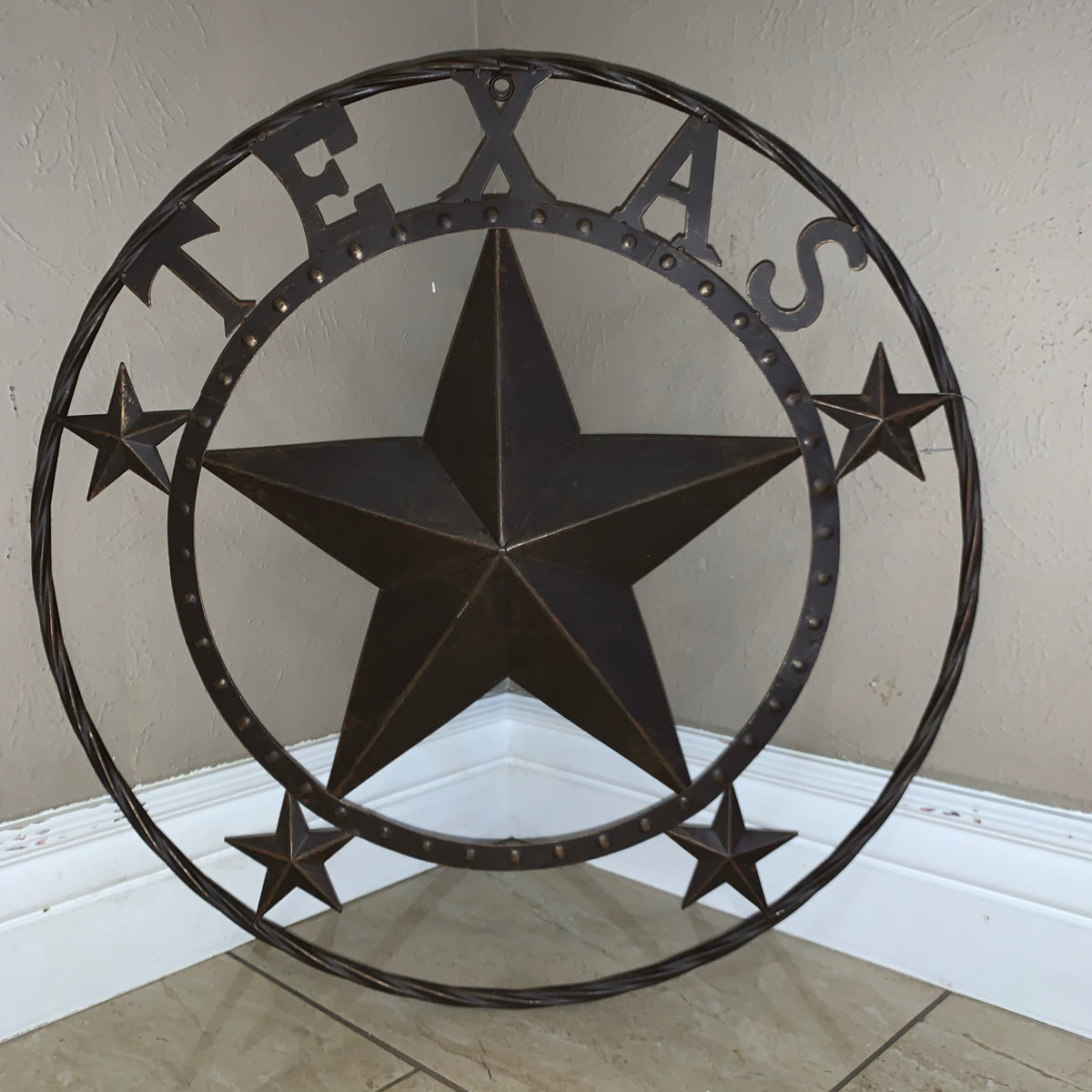 24" TEXAS BEADED COLIBROX BARN STAR METAL LONE STAR WESTERN HOME DECOR HANDMADE RUSTIC BRONZE COPPER NEW