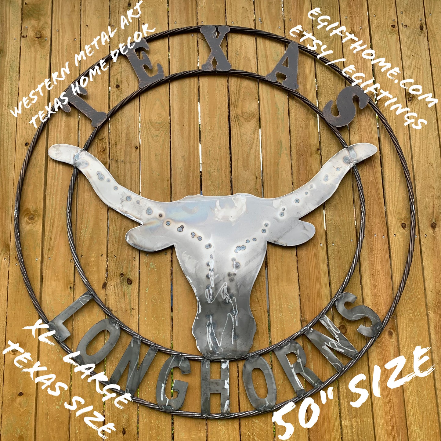 50" TEXAS LONGHORNS LARGE CUSTOM RAW METAL VINTAGE CRAFT SIGN TEAM ART UNPAINTED WESTERN HOME DECOR HANDMADE STEEL #EH12570