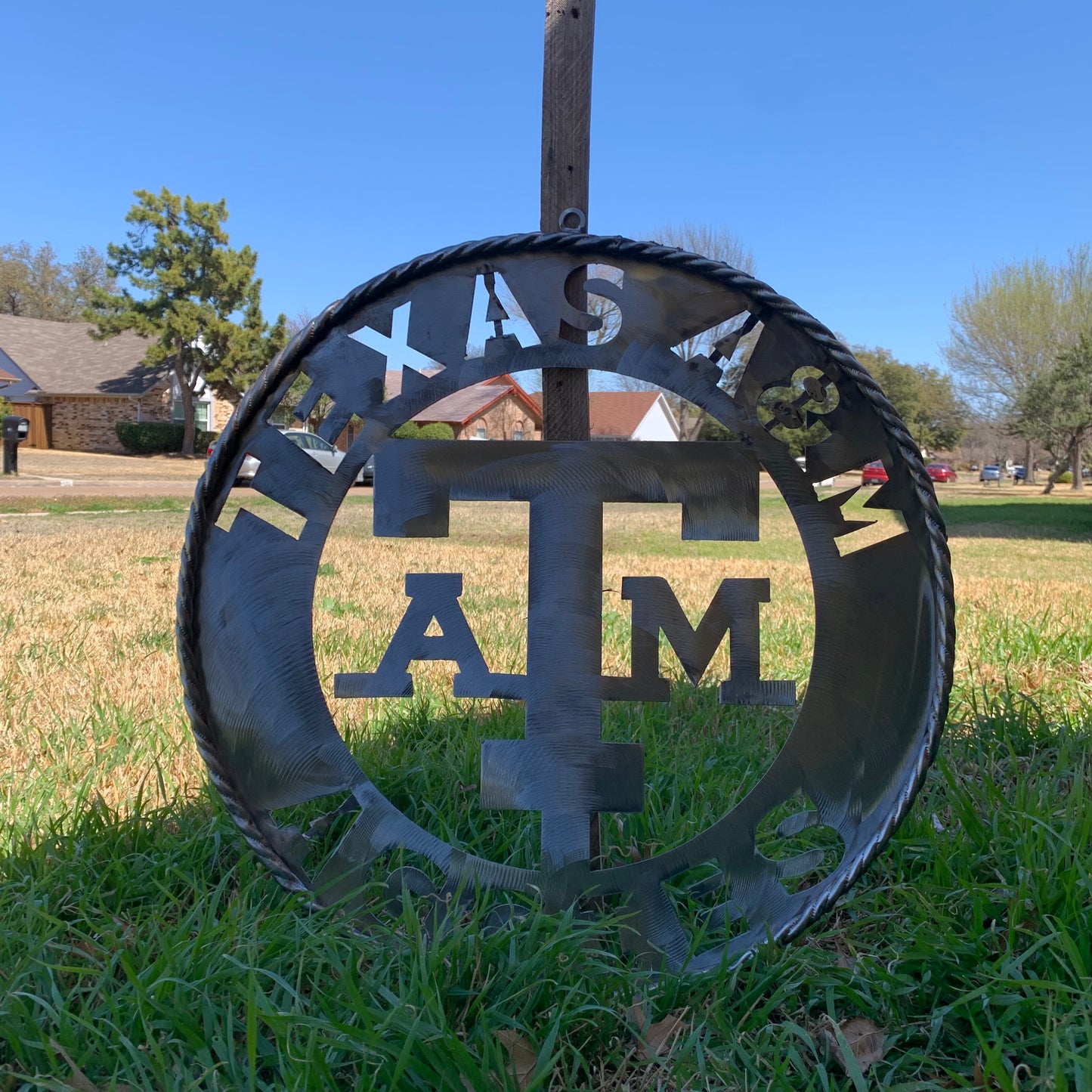TEXAS A&M WIDE BAND RAW METAL CUSTOM VINTAGE CRAFT WALL ART TEAM SIGN HANDMADE