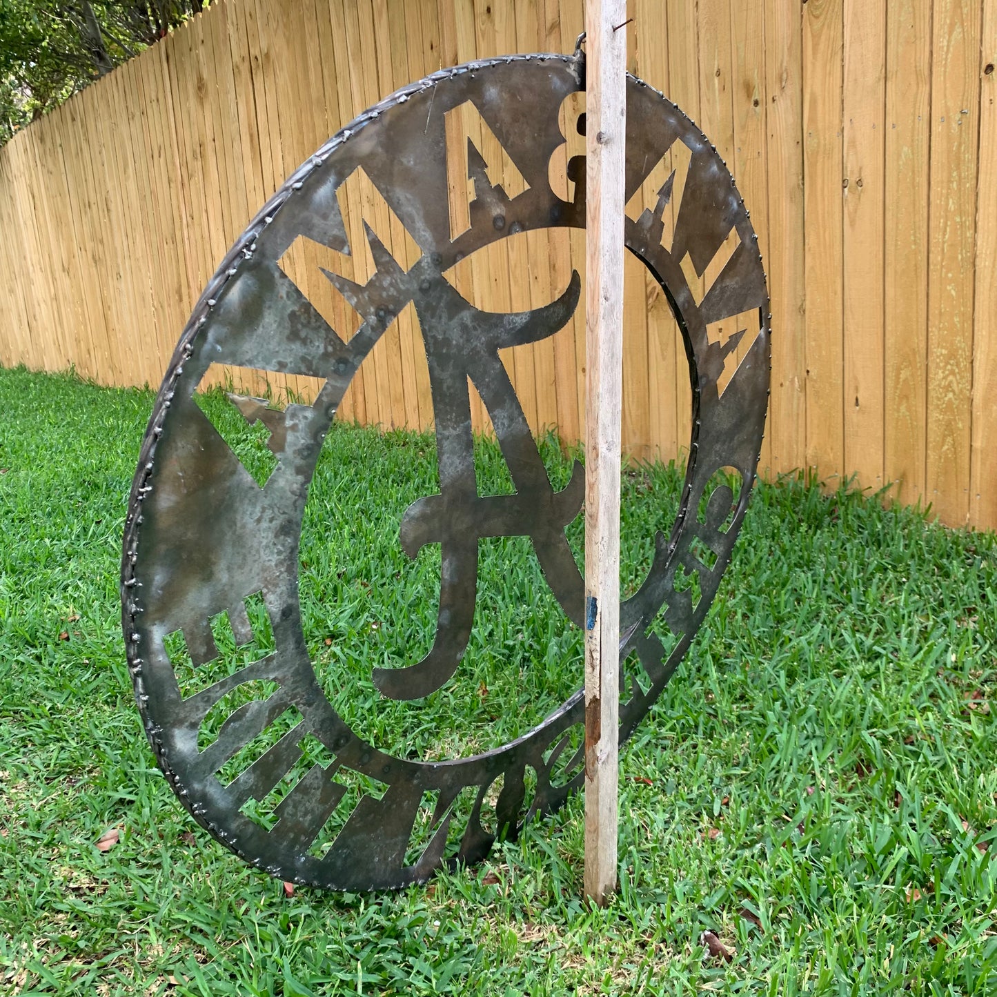ALABAMA CRIMSON TIDE RAW METAL LASER CUT  WIDE BAND RING CUSTOM METAL VINTAGE TEAM CRAFT HANDMADE
